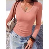 image:imageANRABESS Long Sleeve Shirts for Women Fall V Neck Slim Fit Tops Basic TeeCoral Pink