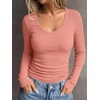 image:imageANRABESS Long Sleeve Shirts for Women Fall V Neck Slim Fit Tops Basic TeeCoral Pink