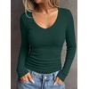image:imageANRABESS Long Sleeve Shirts for Women Fall V Neck Slim Fit Tops Basic TeeDeep Green