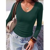 image:imageANRABESS Long Sleeve Shirts for Women Fall V Neck Slim Fit Tops Basic TeeDeep Green