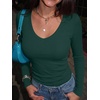 image:imageANRABESS Long Sleeve Shirts for Women Fall V Neck Slim Fit Tops Basic TeeDeep Green