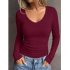 image:imageANRABESS Long Sleeve Shirts for Women Fall V Neck Slim Fit Tops Basic TeeDeep Red