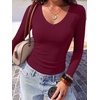 image:imageANRABESS Long Sleeve Shirts for Women Fall V Neck Slim Fit Tops Basic TeeDeep Red