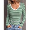 image:imageANRABESS Long Sleeve Shirts for Women Fall V Neck Slim Fit Tops Basic TeeGreen White