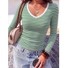 image:imageANRABESS Long Sleeve Shirts for Women Fall V Neck Slim Fit Tops Basic TeeGreen White