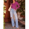 image:imageANRABESS Long Sleeve Shirts for Women Fall V Neck Slim Fit Tops Basic TeeHot Pink