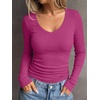 image:imageANRABESS Long Sleeve Shirts for Women Fall V Neck Slim Fit Tops Basic TeeHot Pink