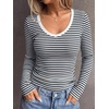 image:imageANRABESS Long Sleeve Shirts for Women Fall V Neck Slim Fit Tops Basic TeeNavy Blue White