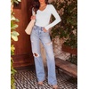 image:imageANRABESS Long Sleeve Shirts for Women Fall V Neck Slim Fit Tops Basic TeeWhite