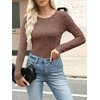 image:imageANRABESS Long Sleeve Shirts for Women Ribbed Fitted TopBrown