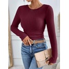 image:imageANRABESS Long Sleeve Shirts for Women Ribbed Fitted TopBurgundy