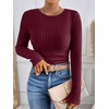 image:imageANRABESS Long Sleeve Shirts for Women Ribbed Fitted TopBurgundy