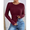 image:imageANRABESS Long Sleeve Shirts for Women Ribbed Fitted TopBurgundy