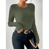 image:imageANRABESS Long Sleeve Shirts for Women Ribbed Fitted TopDeep Green