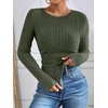 image:imageANRABESS Long Sleeve Shirts for Women Ribbed Fitted TopDeep Green