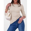 image:imageANRABESS Long Sleeve Shirts for Women Ribbed Fitted TopLight Khaki
