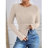 image:imageANRABESS Long Sleeve Shirts for Women Ribbed Fitted TopLight Khaki
