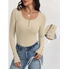 image:imageANRABESS Long Sleeve Shirts for Women Ribbed Knit TopsBeige