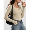 image:imageANRABESS Long Sleeve Shirts for Women Ribbed Knit TopsBeige