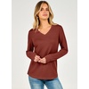 image:imageANRABESS Long Sleeve Shirts for Women Waffle Knit V NeckRed