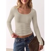 image:imageANRABESS Long Sleeve Shirts for Women Wool Blend Slim Fit TopsBeige