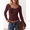 image:imageANRABESS Long Sleeve Shirts for Women Wool Blend Slim Fit TopsWine Red