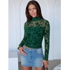 image:imageANRABESS Mesh Long Sleeve Tops for Women Sexy ShirtsDeep Green Floral