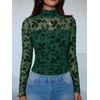 image:imageANRABESS Mesh Long Sleeve Tops for Women Sexy ShirtsDeep Green Floral