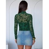 image:imageANRABESS Mesh Long Sleeve Tops for Women Sexy ShirtsDeep Green Floral