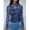 image:imageANRABESS Mesh Long Sleeve Tops for Women Sexy ShirtsDusty Blue Floral