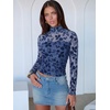 image:imageANRABESS Mesh Long Sleeve Tops for Women Sexy ShirtsDusty Blue Floral