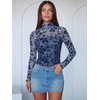 image:imageANRABESS Mesh Long Sleeve Tops for Women Sexy ShirtsDusty Blue Floral