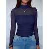 image:imageANRABESS Mesh Long Sleeve Tops for Women Sexy ShirtsNavy Blue
