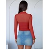 image:imageANRABESS Mesh Long Sleeve Tops for Women Sexy ShirtsRed