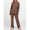 image:imageANRABESS Women 2 Piece Lounge Pajama Matching Sets Ribbed Knit Fall OutfitsBrown
