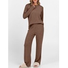 image:imageANRABESS Women 2 Piece Lounge Pajama Matching Sets Ribbed Knit Fall OutfitsBrown