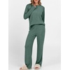 image:imageANRABESS Women 2 Piece Lounge Pajama Matching Sets Ribbed Knit Fall OutfitsGreen