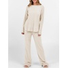 image:imageANRABESS Women 2 Piece Lounge Pajama Matching Sets Ribbed Knit Fall OutfitsLight Khaki