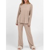 image:imageANRABESS Women 2 Piece Lounge Pajama Matching Sets Ribbed Knit Fall OutfitsTan