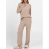 image:imageANRABESS Women 2 Piece Lounge Pajama Matching Sets Ribbed Knit Fall OutfitsTan