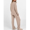 image:imageANRABESS Women 2 Piece Lounge Pajama Matching Sets Ribbed Knit Fall OutfitsTan