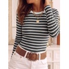 image:imageANRABESS Women Long Sleeve Knit Top Fall Lightweight Fitted Sweater ShirtsBlack Grey White Striped