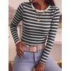 image:imageANRABESS Women Long Sleeve Knit Top Fall Lightweight Fitted Sweater ShirtsBlack Grey White Striped