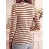 image:imageANRABESS Women Long Sleeve Knit Top Fall Lightweight Fitted Sweater ShirtsKhaki White Striped
