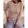 image:imageANRABESS Women Long Sleeve Knit Top Fall Lightweight Fitted Sweater ShirtsKhaki White Striped
