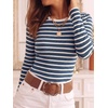 image:imageANRABESS Women Long Sleeve Knit Top Fall Lightweight Fitted Sweater ShirtsRoyal Blue White Striped
