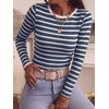 image:imageANRABESS Women Long Sleeve Knit Top Fall Lightweight Fitted Sweater ShirtsRoyal Blue White Striped