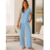 image:imageANRABESS Women Summer 2 Piece Outfits VNeck Top and Wide Leg Pants Set Comfy AllDay Wear for Lounge amp Daily Travel Sets Bright Blue XLarge