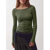 image:imageANRABESS Womens Boat Neck Long Sleeve Shirts Wool Blend Knit Top Fall LayerArmy Green
