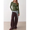 image:imageANRABESS Womens Boat Neck Long Sleeve Shirts Wool Blend Knit Top Fall LayerArmy Green